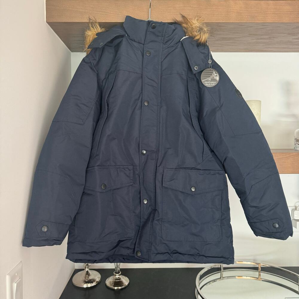 Ben Sherman Boys Hooded Parka with Faux Fur Trim in Navy
